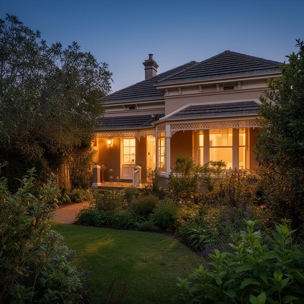 A renovated Victorian heritage home at dusk